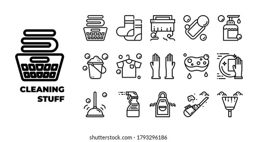 cleaning and household element isolated icon set on white background. expanded stroke. vector and illustration design for website, mobile app