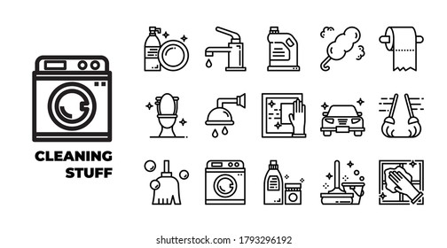 cleaning and household element isolated icon set on white background. expanded stroke. vector and illustration design for website, mobile app