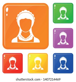 Cleaning household service maid icons set collection vector 6 color isolated on white background
