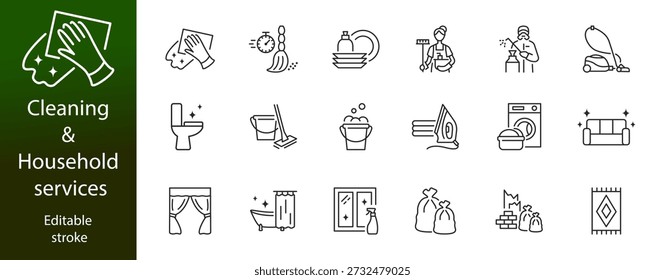Cleaning and household services line icon set. Vector illustration home maintenance. Editable stroke