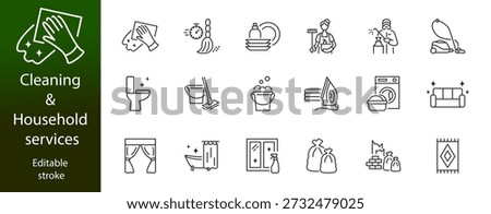 Cleaning and household services line icon set. Vector illustration home maintenance. Editable stroke