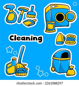 Cleaning Housekeeping Hand Drawn Icon Set. Cleaning Hand Drawn Doodle
