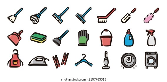 Cleaning and housekeeping icon set for graphic (Hand draw color version)