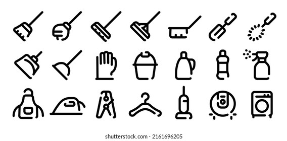 Cleaning and housekeeping icon set (Soft bold line version)