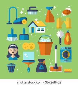 Cleaning and housekeeping icon set for web and graphic design. Vector illustration