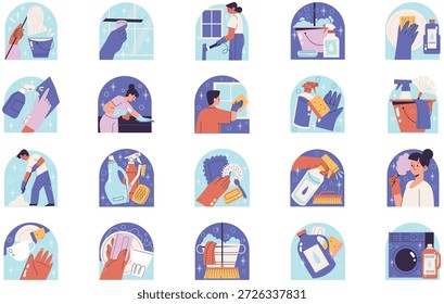 Ilustrações De Limpeza E Limpeza Ilustração De Vetor. Modelo de design de símbolo de ilustração para elemento de interface do usuário móvel da Web.
