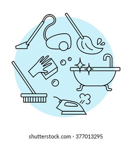 Cleaning housekeeping line icons vector illuctrstion