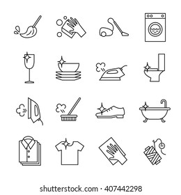 Cleaning housekeeping line icons vector set