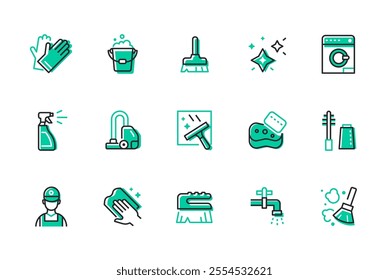 Cleaning and housekeeping - set of line design style icons