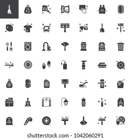 Cleaning and housekeeping vector icons set, modern solid symbol collection, filled style pictogram pack. Signs, logo illustration. Set includes icons as cleaning service, washing machine, laundry