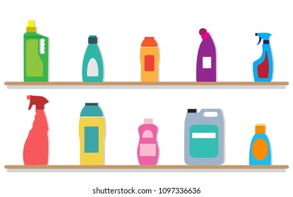 Cleaning housework bottles with liquid cleaner. Vector illustration