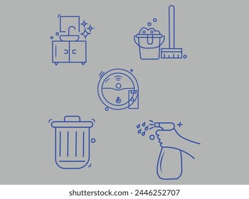Cleaning housework equipment icons set of gloves spray iron brush isolated vector illustration,pack like cleaning pipe aerosol vacuum cleaner,about cleaning,Colored cleaning icons with outline vector 