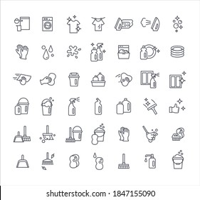 Cleaning and housework icons thin vector set