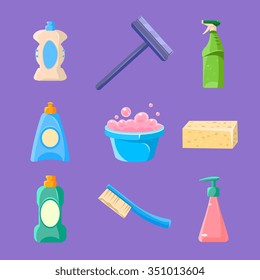 Cleaning and Housework Icons Vector Illustration Collection