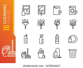 Cleaning and Housework line icon  - outline web icon set, vector, thin line icons collection