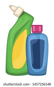 cleaning and hygiene equipment liquid soap and cleaning shampoo icon cartoon vector illustration graphic design