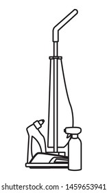 cleaning and hygiene equipment liquid soap, spray cleaner and vacuum cleaner in black and white vector illustration graphic design