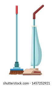 cleaning and hygiene equipment vacuum cleaner and broom icon cartoon vector illustration graphic design