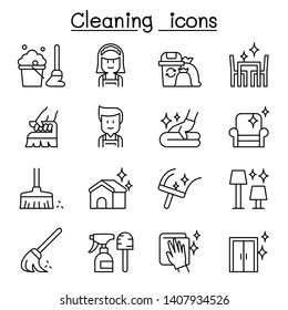 Cleaning & Hygiene Icon Set In Thin Line Style