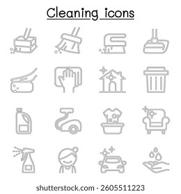 Cleaning and Hygiene icon set in thin line style