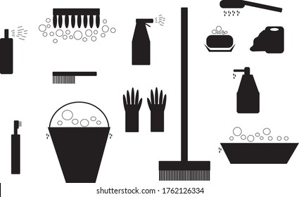 cleaning and hygiene items icons	