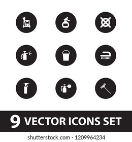 Cleaning icon. collection of 9 cleaning filled icons such as spray bottle, window squeegee, bucket. editable cleaning icons for web and mobile.