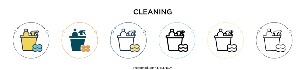 Cleaning icon in filled, thin line, outline and stroke style. Vector illustration of two colored and black cleaning vector icons designs can be used for mobile, ui, web