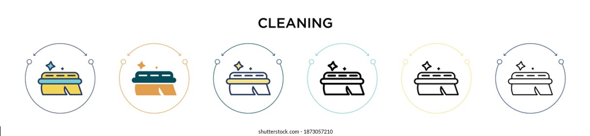 Cleaning icon in filled, thin line, outline and stroke style. Vector illustration of two colored and black cleaning vector icons designs can be used for mobile, ui, web