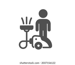 Cleaning icon. Household service sign. Professional vacuum cleaner symbol. Classic flat style. Quality design element. Simple cleaning icon. Vector