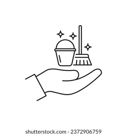 Cleaning icon line style isolated on white background. Vector illustration