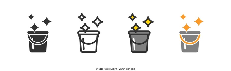 Cleaning icon on light background. Bucket symbol. Cleaning company, housekeeping, shiny, clean surface, wet floor, household. Outline, flat and colored style. Flat design. 