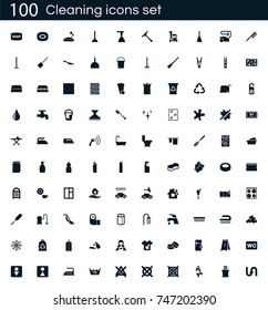 Cleaning icon set with 100 vector pictograms. Simple filled clean icons isolated on a white background. Good for apps and web sites. 