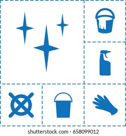 Cleaning icon. set of 6 cleaning filled icons such as gloves, bucket, clean, cleanser