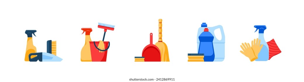 Cleaning icon set. Flat style.