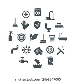 Cleaning icon set. Flat vector illustration. White background.