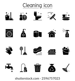 Cleaning icon set in glyph style