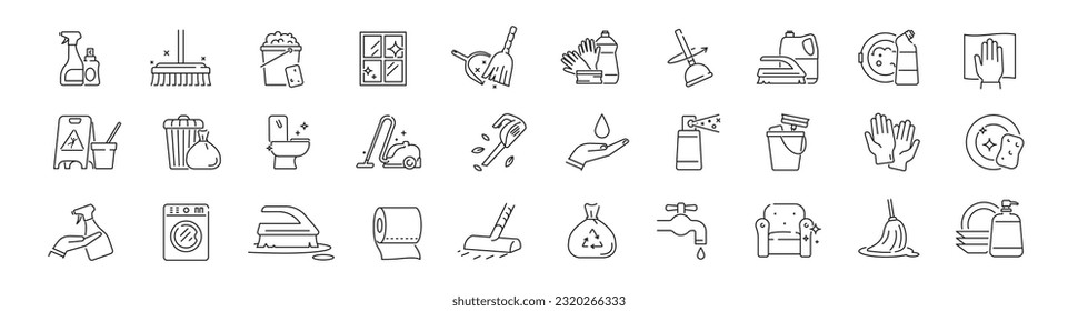 Cleaning icon set. Housekeeping icon set. Linear icon.