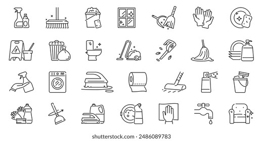 Icono de limpieza. Conjunto de iconos de limpieza. Conjunto de iconos de limpieza. Icono lineal.