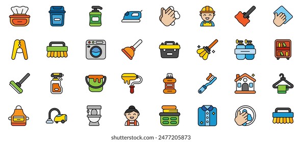 Cleaning icon Set. Housework Icon. Furniture cleaning. Vector Illustration. Vector Graphic. EPS 10
