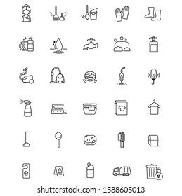 Cleaning Icon Set Outline icon Soap wash sponge vacuum 
