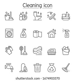 Cleaning icon set in thin line style