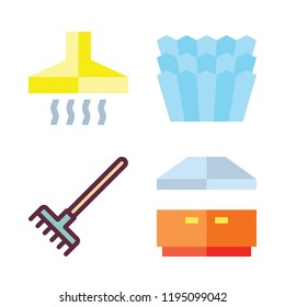 cleaning icon set. vector set about extractor hood, molded and rake icons set.