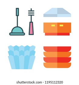 cleaning icon set. vector set about cleaning tools, molded, dishes and extractor hood icons set.