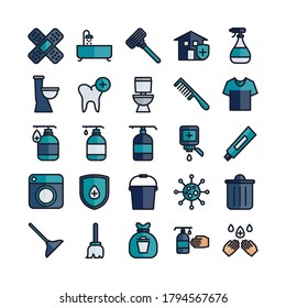 Cleaning icon set vector flat line for website, mobile app, presentation, social media. Suitable for user interface and user experience.
