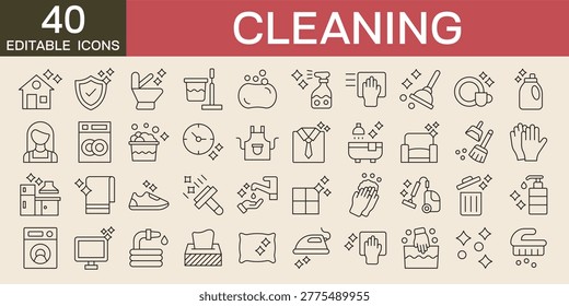 cleaning icon set vector illustration with icons of cleaning , home cleaning detergent and more editable stroke line icons 