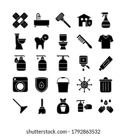 Cleaning icon set vector solid for website, mobile app, presentation, social media. Suitable for user interface and user experience.