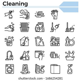 Cleaning Icon Set For Website, Daily Hygine Issue And Coronavirus Protection.