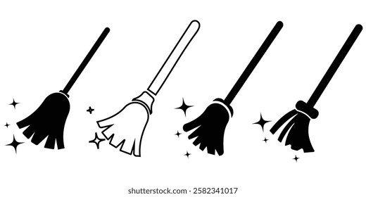 Cleaning icon, Sweep icon sign, Washing, symbol collection. Broom cleaning icon, vector set. Clean background, Vector illustration.