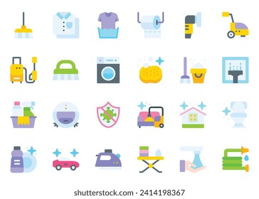 Juego de vectores de icono de limpieza. Limpiar conjunto de iconos. Limpieza de la colección de iconos de color plano