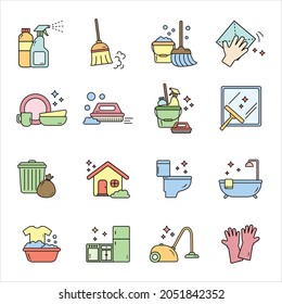 Reinigungs-Icon-Vektorset-Paket mit mehrfarbigem Stil